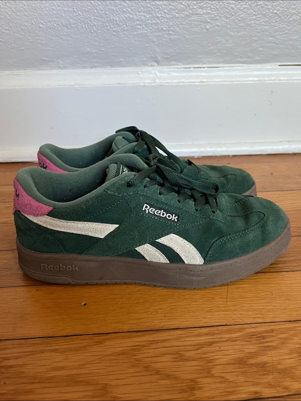 Green suede reebok sneakers